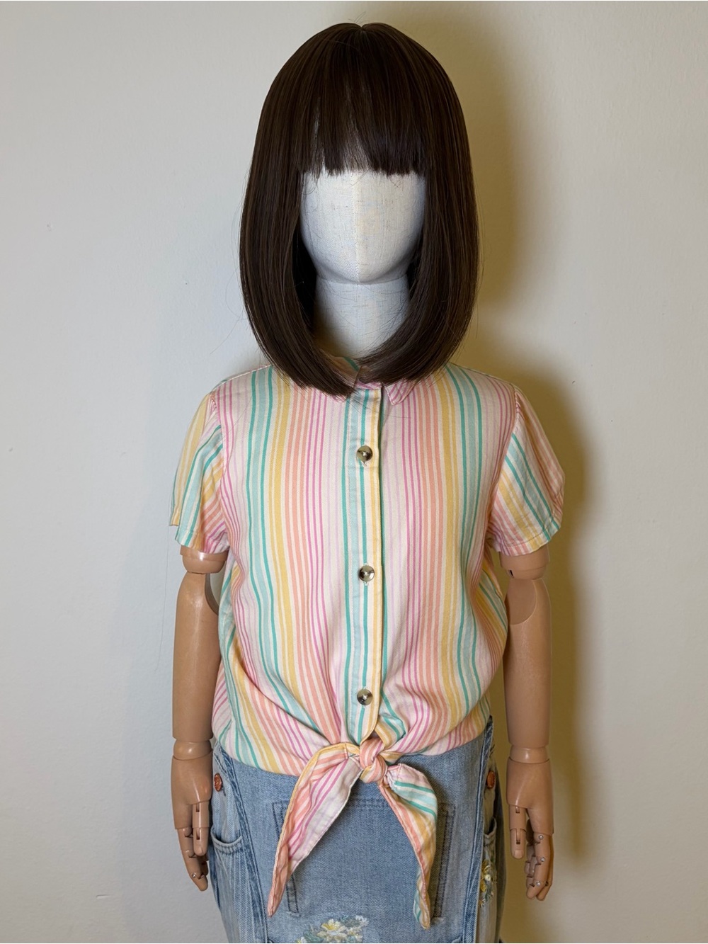 Cat & Jack Striped Tie-Front Short Sleeve Shirt M 7/8